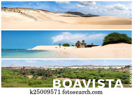 Picture montage of Boavista island landscapes  in Cape Verde arc