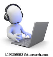 3d Little man works in a call centre