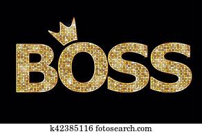 BOSS, gold letters BOSS, gold letters
