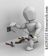 electrician fitting an electrical socket electrician fitting an electrical socket