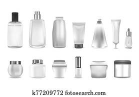 Realistic cosmetic or perfume containers. Mockup for cream and gel, shampoo and dispenser, spray and lotion. Realistic cosmetic or perfume containers. Mockup for cream and gel, shampoo and dispenser, spray and lotion.