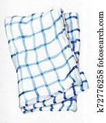 Striped kitchen towel. Watercolor hand drawing. Object isolated on white background. Cookbook illustration, recipe, menu, magazine or journal article Striped kitchen towel. Watercolor hand drawing. Object isolated on white background. Cookbook illustration, recipe, menu, magazine or journal article