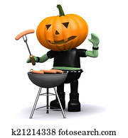 3d Pumpkin head cooks a barbeque 3d Pumpkin head cooks a barbeque