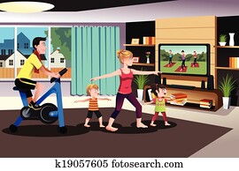 Healthy family exercising together