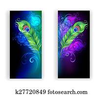 Two banners with peacock feathers Two banners with peacock feathers