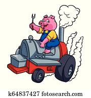 טבח, חזיר, רכוב, an, מנגל, חבית