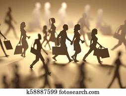 Busy People Shopping Silhouettes