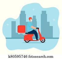 delivery worker using face mask in motorcycle