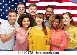 internacional, grupo, de, sorrir feliz, pessoas