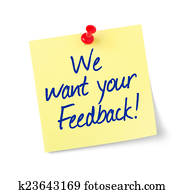 Paper note with text We want your Feedback