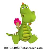 3d cartoon Dragon with ice cream 3d cartoon Dragon with ice cream