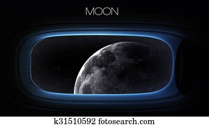 Moon - Beauty of solar system planet in spaceship window porthole. Elements of this image furnished by NASA