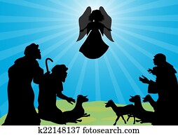 pastores, e, anjo, silueta