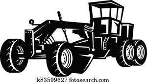 Vintage Road Grader Motor Grader or Blade Grading Retro Woodcut Black and White Vintage Road Grader Motor Grader or Blade Grading Retro Woodcut Black and White