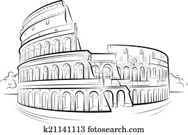 zeichnung, colosseum,, rome,, italien zeichnung, colosseum,, rome,, italien