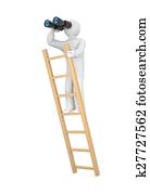 3d, hombre, miradas, en, binoculars., observador