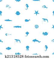 fish and sea life icons seamless pattern eps10