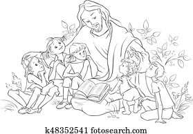 Jesus reading the Bible to children Coloring page Jesus reading the Bible to children Coloring page