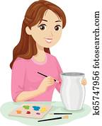 Teen Girl Ceramic Painting Illustration Teen Girl Ceramic Painting Illustration