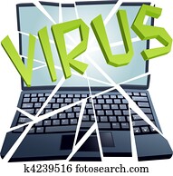 וירוס של מחשב, שובר, בטחון, ל, התרסק, מחשב נייד, חתיכות