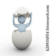 3d, man, binnen, gebarsten, ei