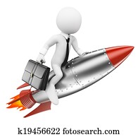 3D white people. Businessman on a rocket
