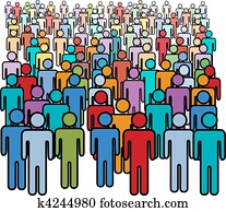 Big crowd of many colors social people group