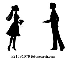 Silhouettes of bride and groom Silhouettes of bride and groom