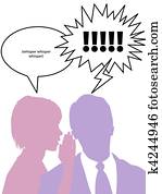 silueta, mujer, cuchicheos, decir, hombre, chisme, secretos