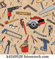 Tools on Wood Pattern