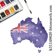 Watercolor painting of Australia in the national colors.(series)