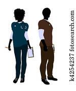 African American Female and Male Doctor Silhouette