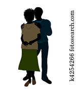African American Senior Couple Illustration Silhouette