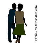 African American Senior Couple Illustration Silhouette