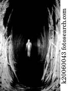 arrepiado, fantasma, em, a, madeira