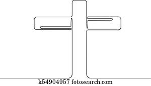 continuous line art drawing of christian worship cross. Eucharist Therapy Bless God Helping Repent Catholic Easter Lent Mind Pray. Christian concept line background. vector illustration.
