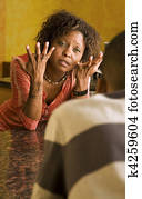 fêmea africano-americana, e, macho, conversa, em, cozinha