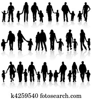 recoger, familia, siluetas