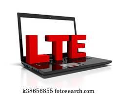 symbol LTE on a laptop computer, high-speed wireless communication concept, 3d render symbol LTE on a laptop computer, high-speed wireless communication concept, 3d render