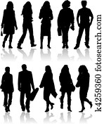 vetorial, silhuetas, homem, e, mulheres