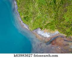 Aerial view of Lagoa do Fogo, a volcanic lake in Sao Miguel, Azores Islands