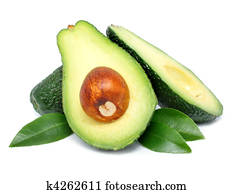 avocado fruits cut with leaf isolated on white