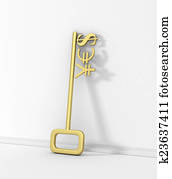 Gold currency symbols on the key with the word yes on the wall. Gold currency symbols on the key with the word yes on the wall.