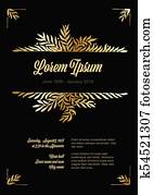 Golden flower frame illustration template made from leafs - funeral card template Golden flower frame illustration template made from leafs - funeral card template