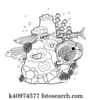 grafisk, akvarium, fish, med, korallrev