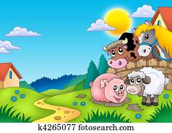 Landscape with various farm animals Landscape with various farm animals