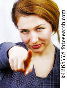 One woman pointing forward with her finger