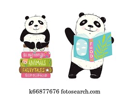 Panda Bear Reading Books Panda Bear Reading Books