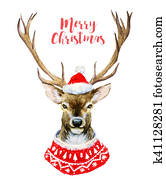 Watercolor christmas deer Watercolor christmas deer