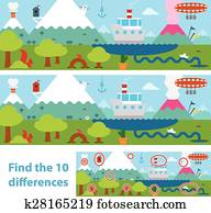 Kids puzzle of a lake and mountains difference